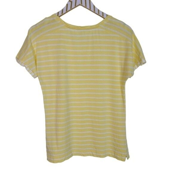 BARBOUR Top Womens US 6 Yellow and White Striped Causeway Shirt Short Sleeve Tee - Picture 2 of 8